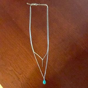 Silver layered bar and turquoise necklace.
